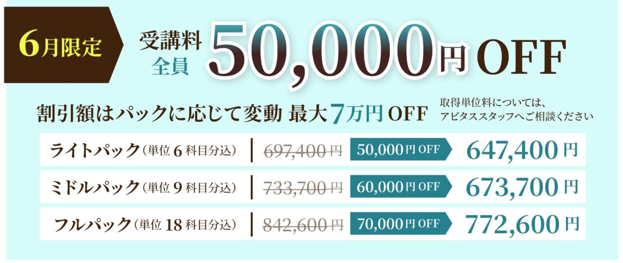 アビタス6月限定割引5万円～7万円