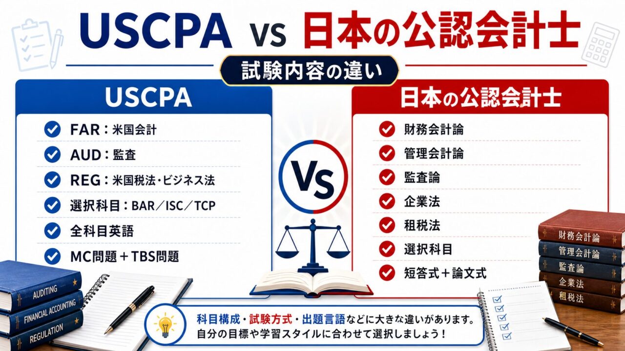 USCPA（米国公認会計士）と日本の公認会計士の試験内容を比較｜簡単