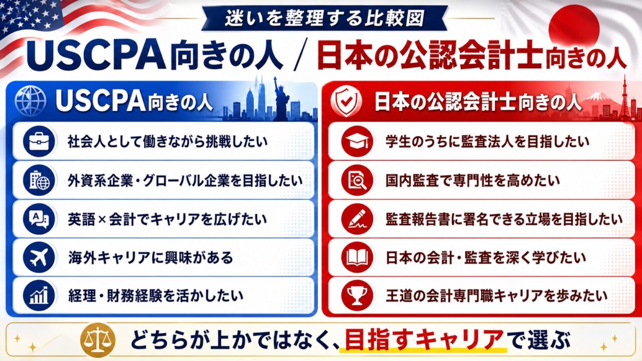 USCPA（米国公認会計士）と日本の公認会計士はどっちがおすすめ？迷っ